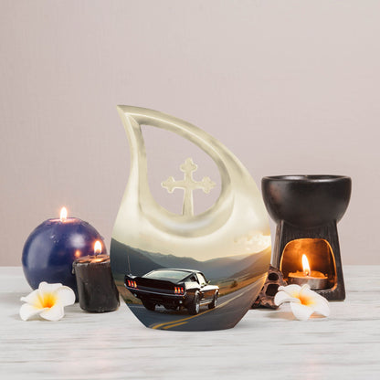 Affordable 10-inch Deer Urn with Cross Drop design