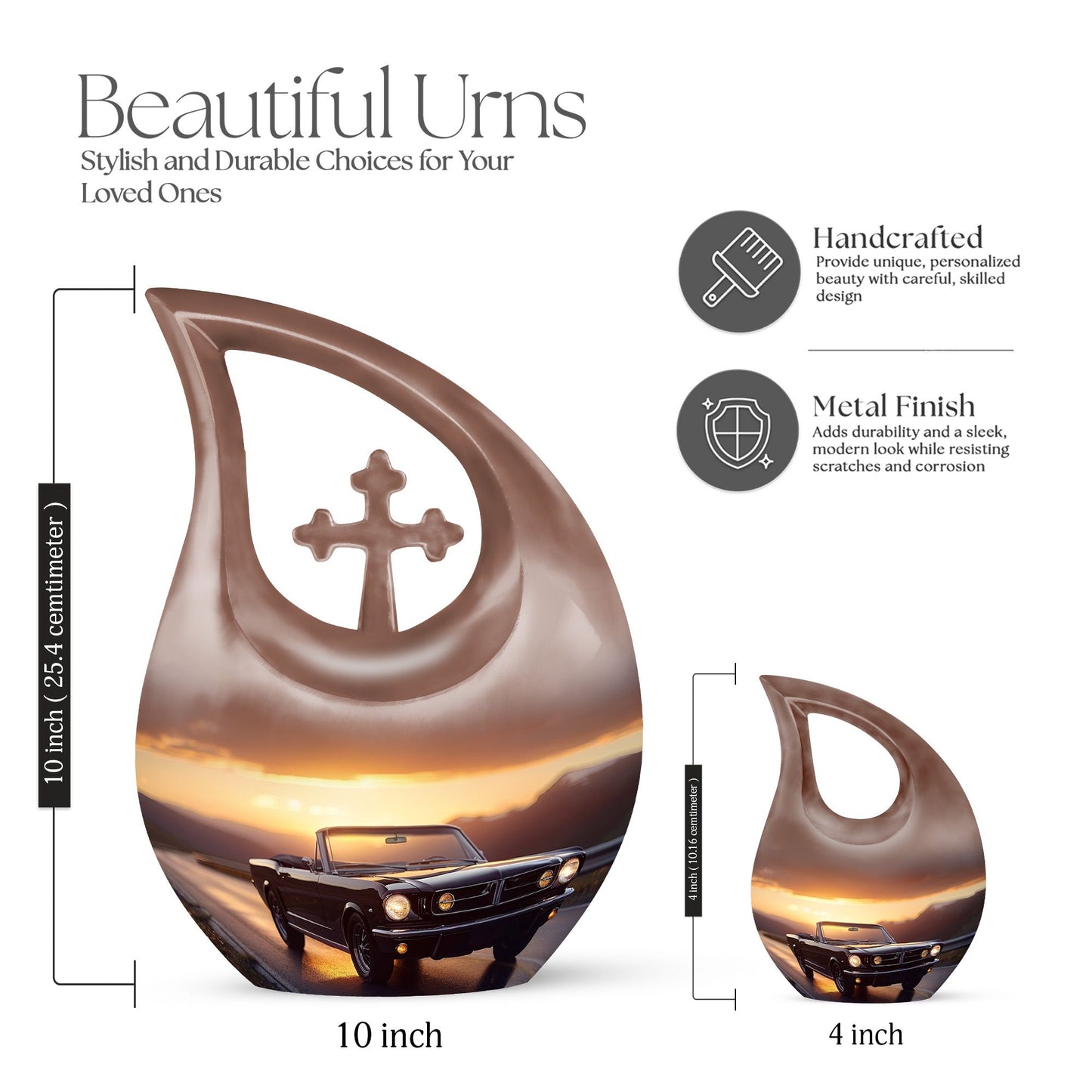 Car-themed 10-inch Cross Drop Large urn, 
