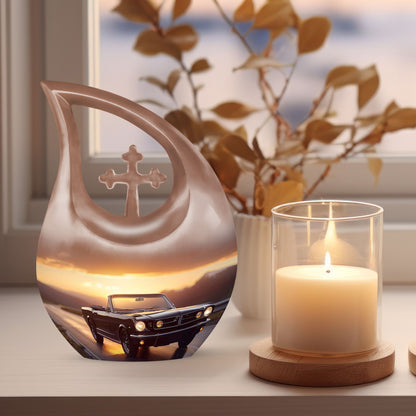 Car-themed 10-inch Cross Drop Large urn, 