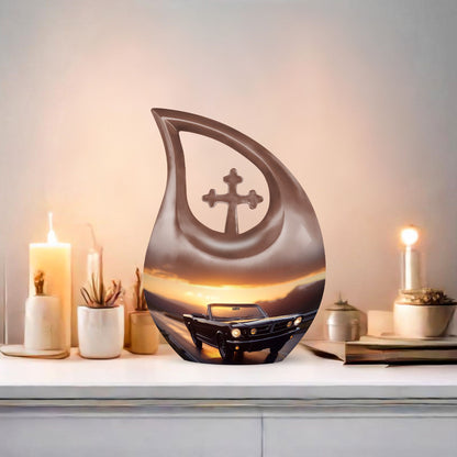 Car-themed 10-inch Cross Drop Large urn, 