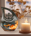 10-inch Car Themed Large Urn with Cross Drop Design