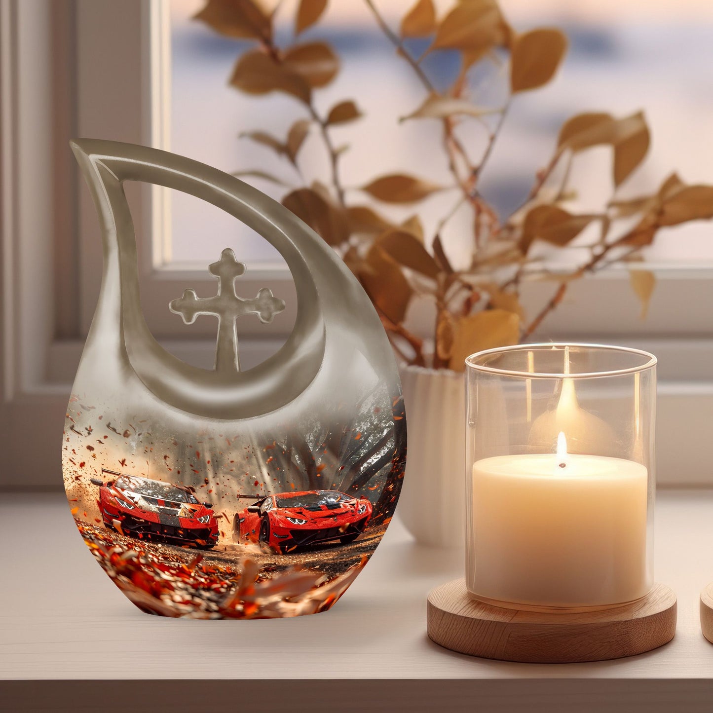 10 inch Cross Drop Car Urn, large aluminium memorial urn