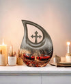 10 inch Cross Drop Car Urn, large aluminium memorial urn