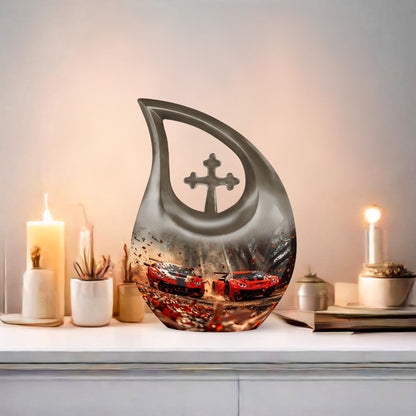 10 inch Cross Drop Car Urn, large aluminium memorial urn