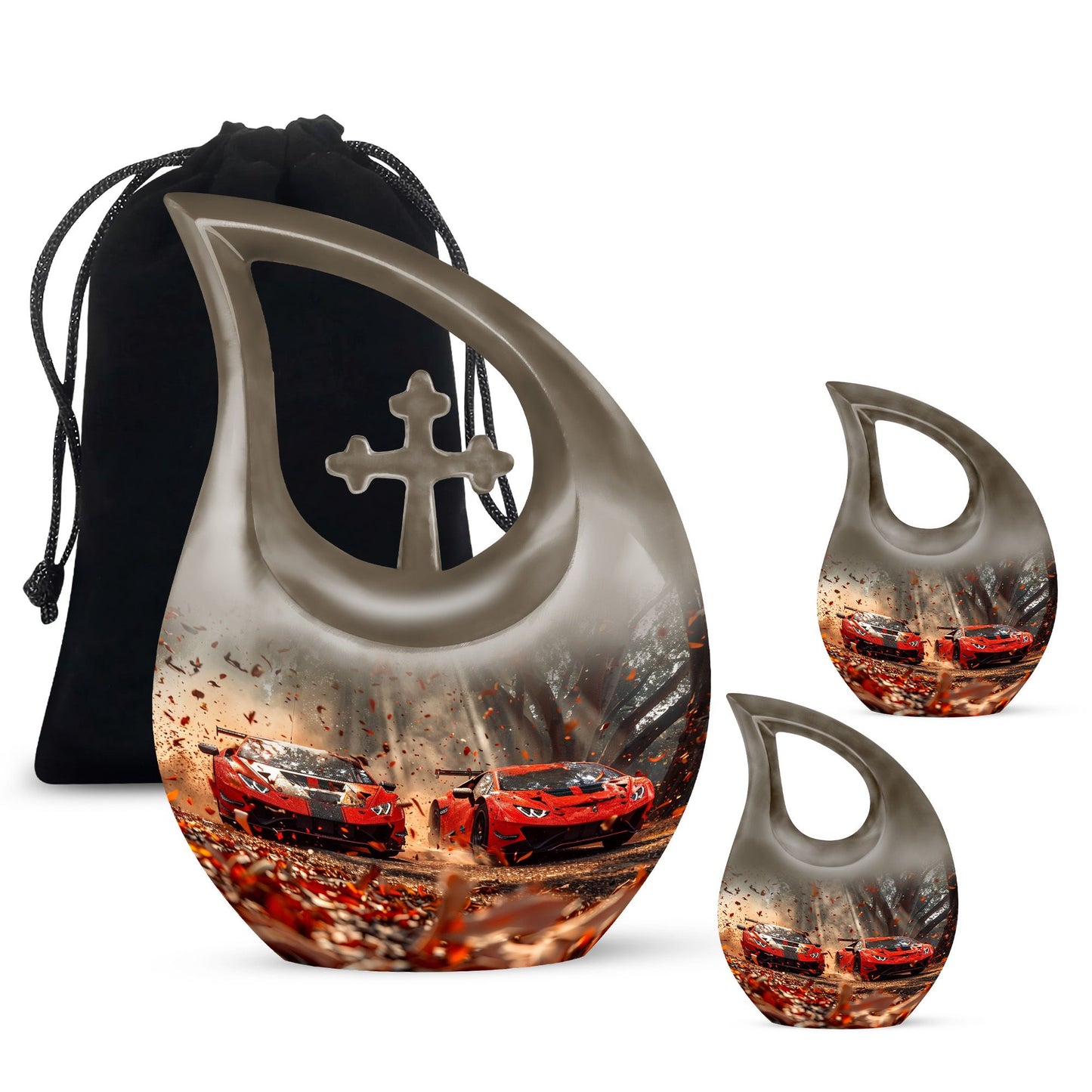 10 inch Cross Drop Car Urn, large aluminium memorial urn