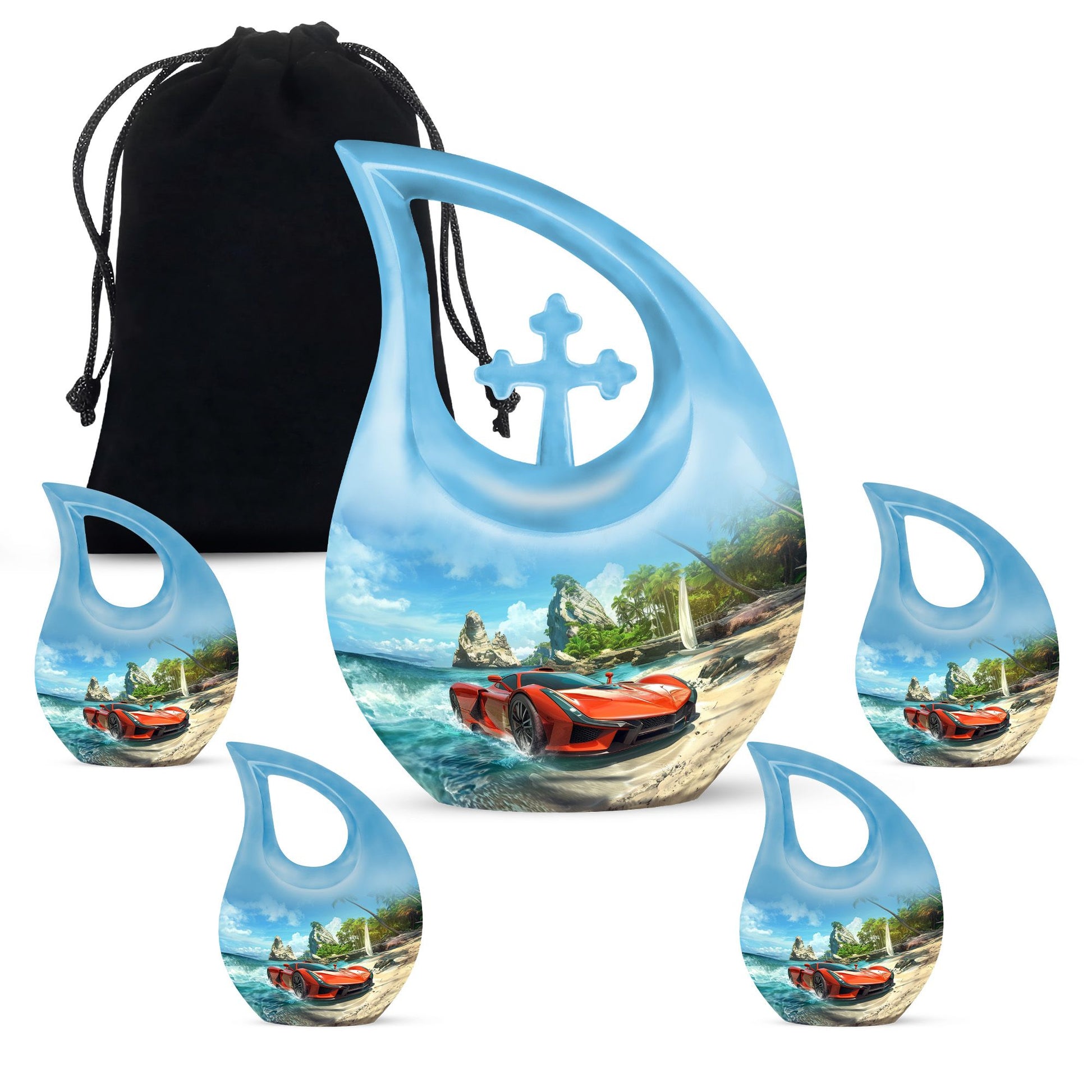 Car Theme Large Urn With 4 Keepsake Urn