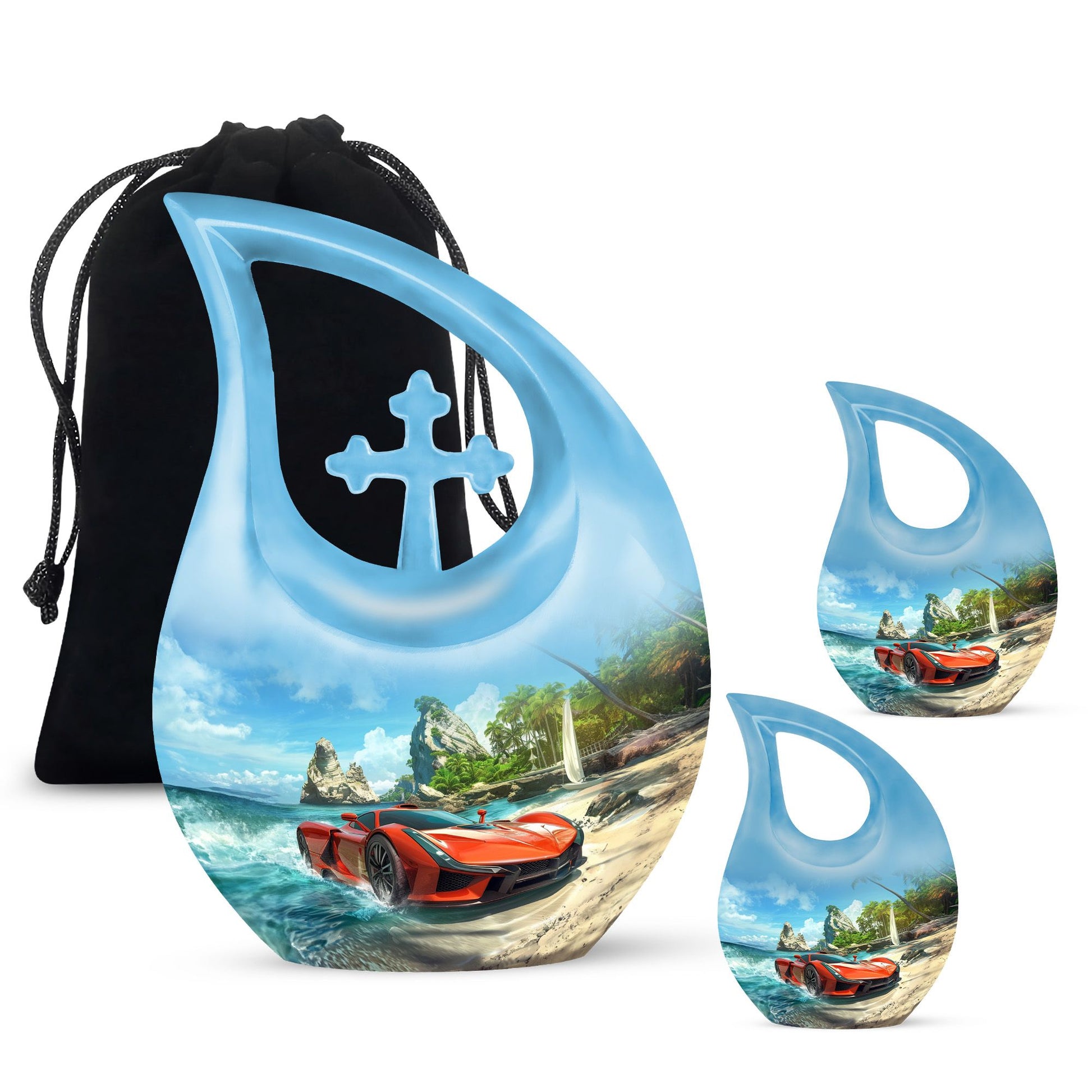 Car Theme Large Urn With 2 Keepsake Urn