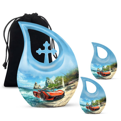 Car Theme Large Urn With 2 Keepsake Urn