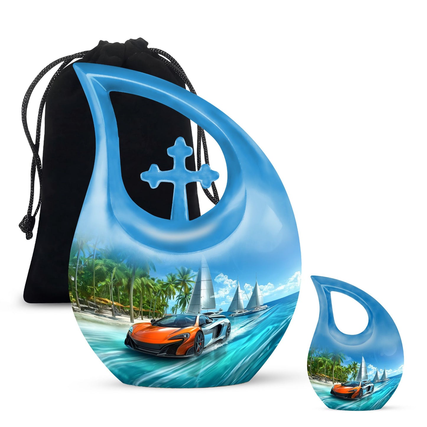 Car Theme Large Urn With 1 Keepsake Urn