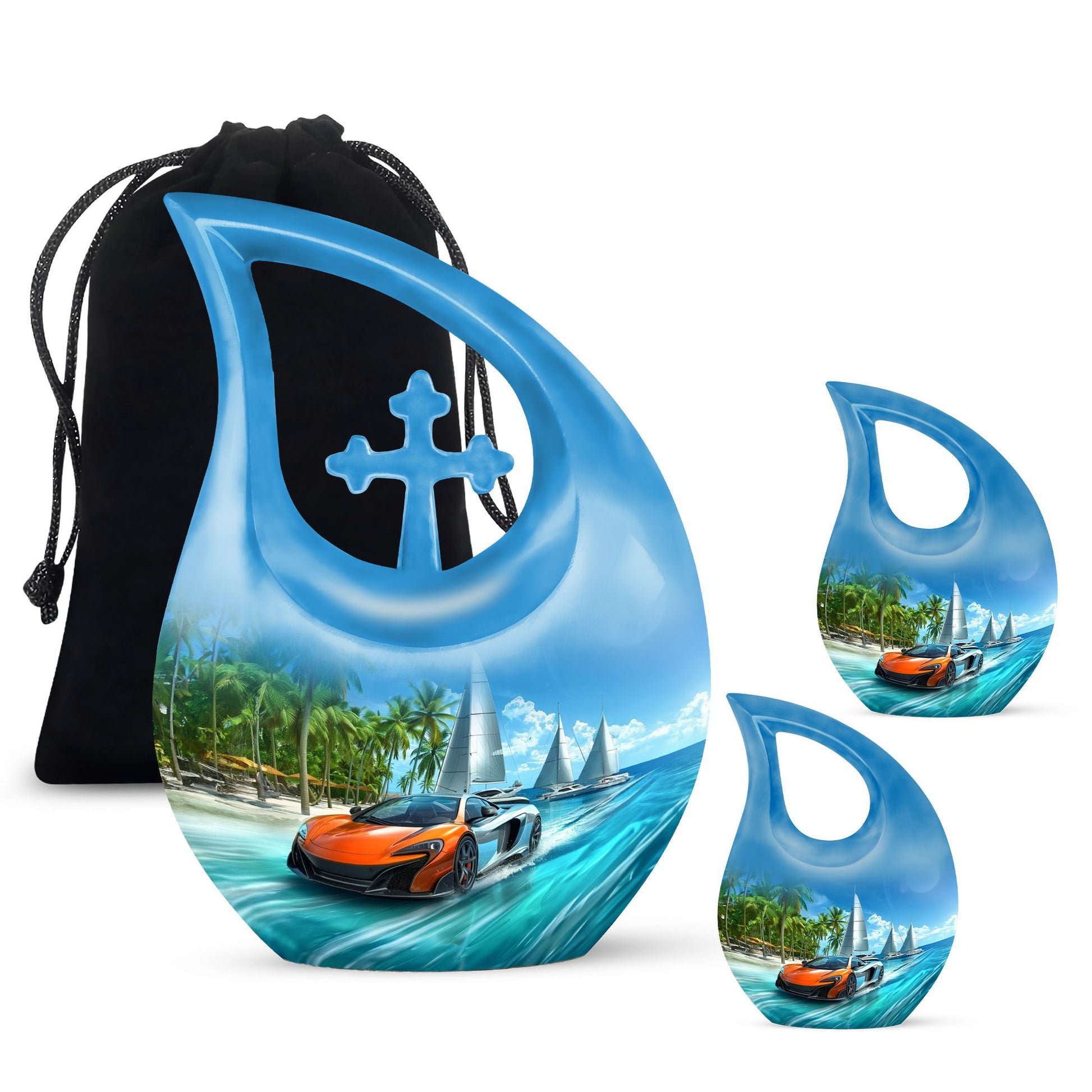 Car Theme Large Urn With 2 Keepsake Urn