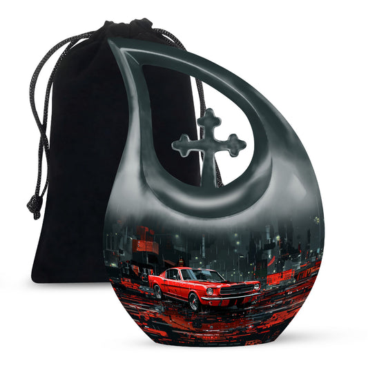 10-inch Car Themed Beautiful Cross-drop Aluminium Urn 
