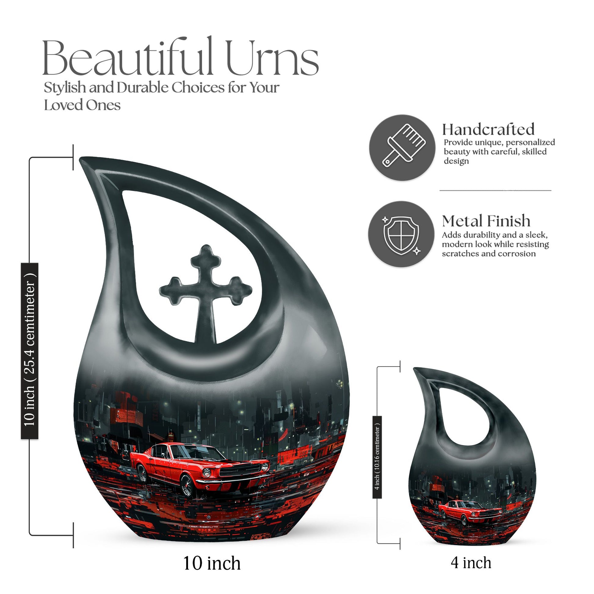 10-inch Car Themed Beautiful Cross-drop Aluminium Urn 