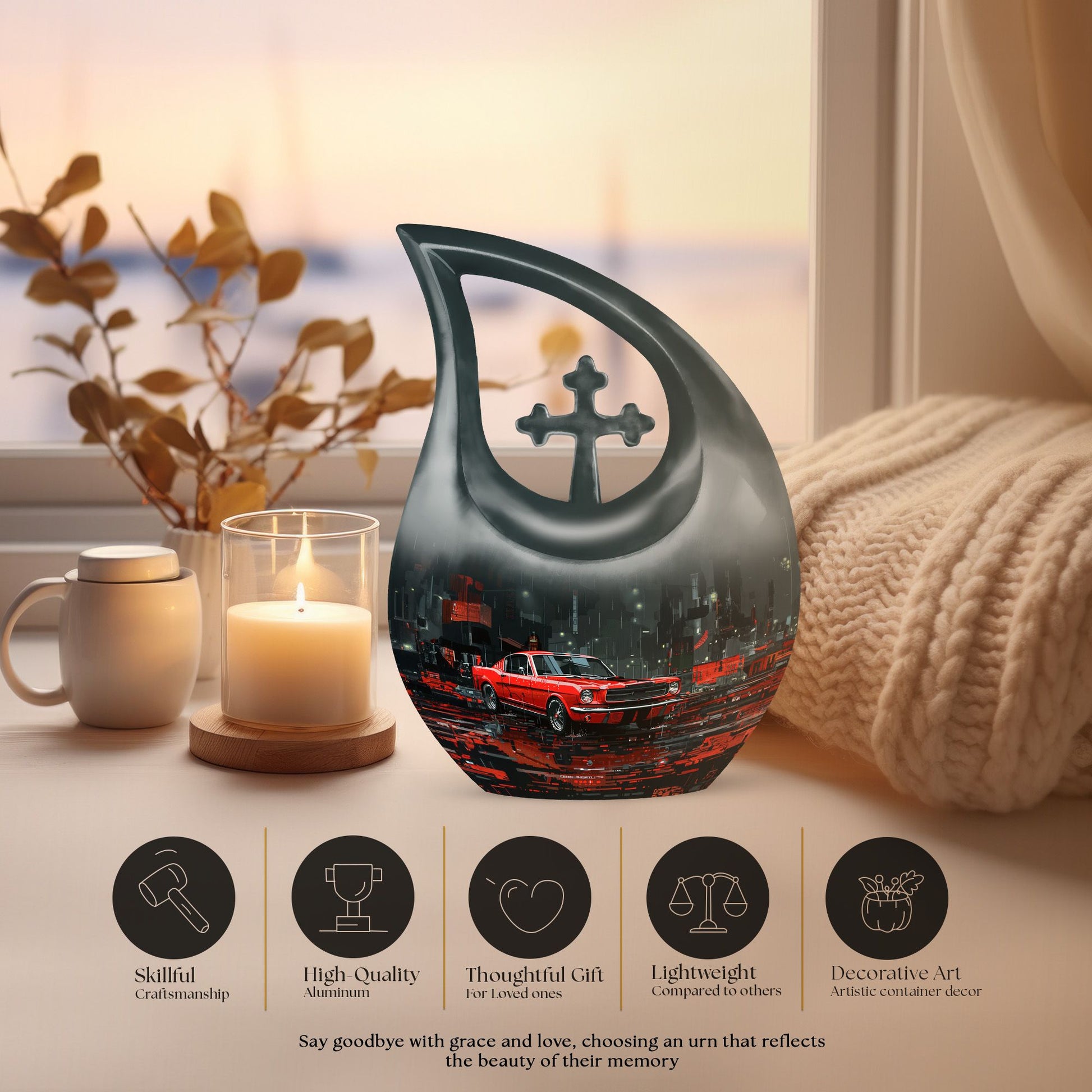 10-inch Car Themed Beautiful Cross-drop Aluminium Urn 