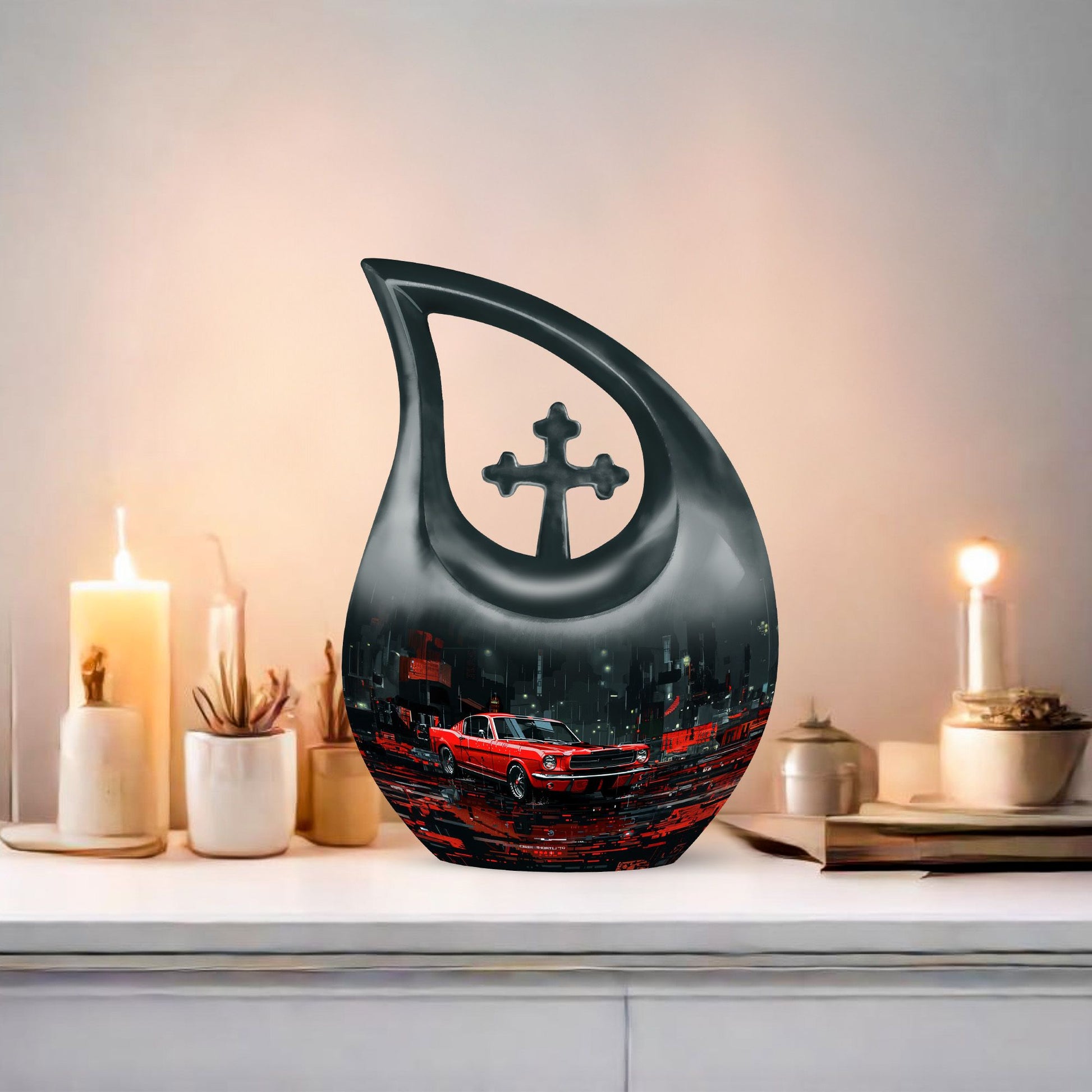 10-inch Car Themed Beautiful Cross-drop Aluminium Urn 