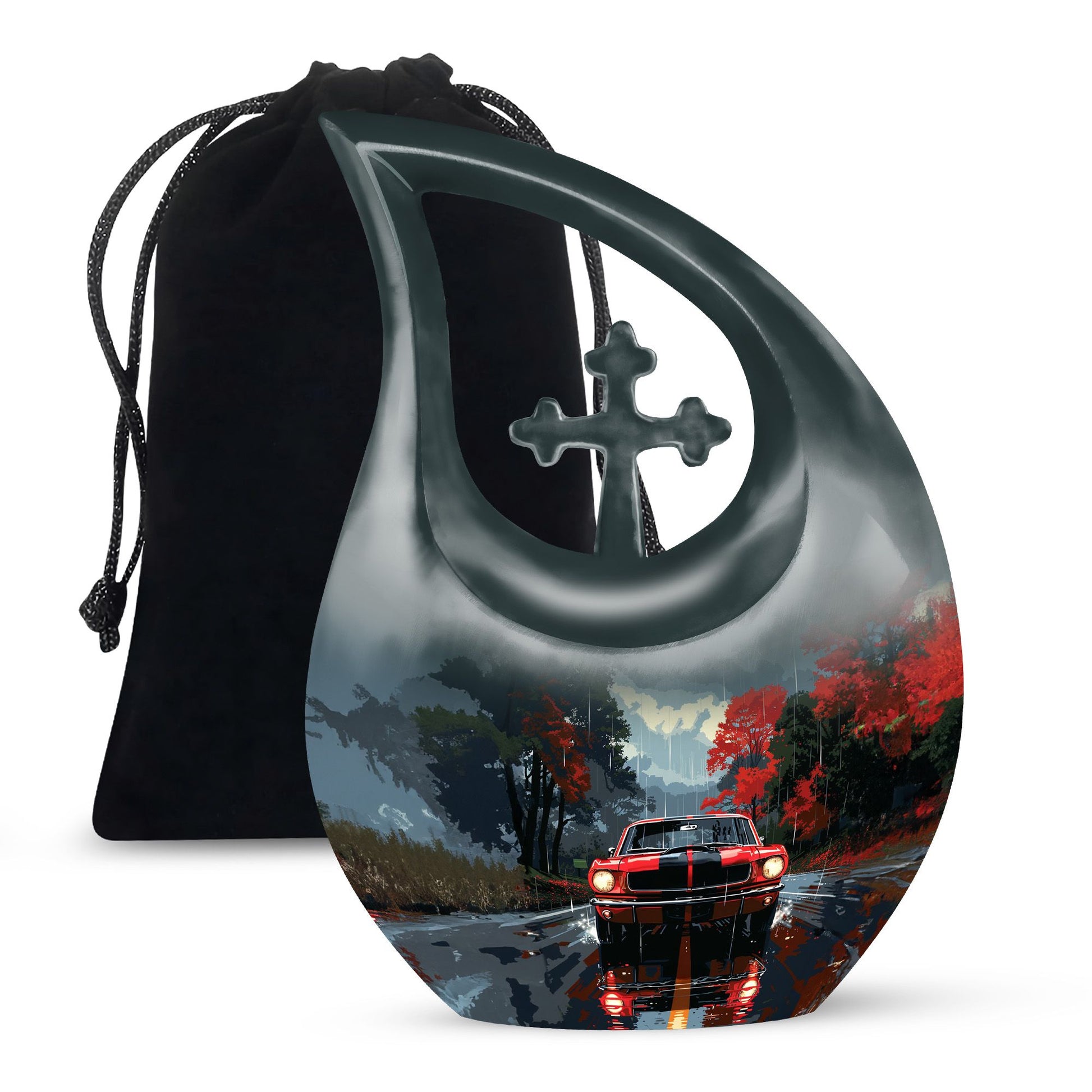 10 Inch Car themed Cross Drop Memorial Urn, 