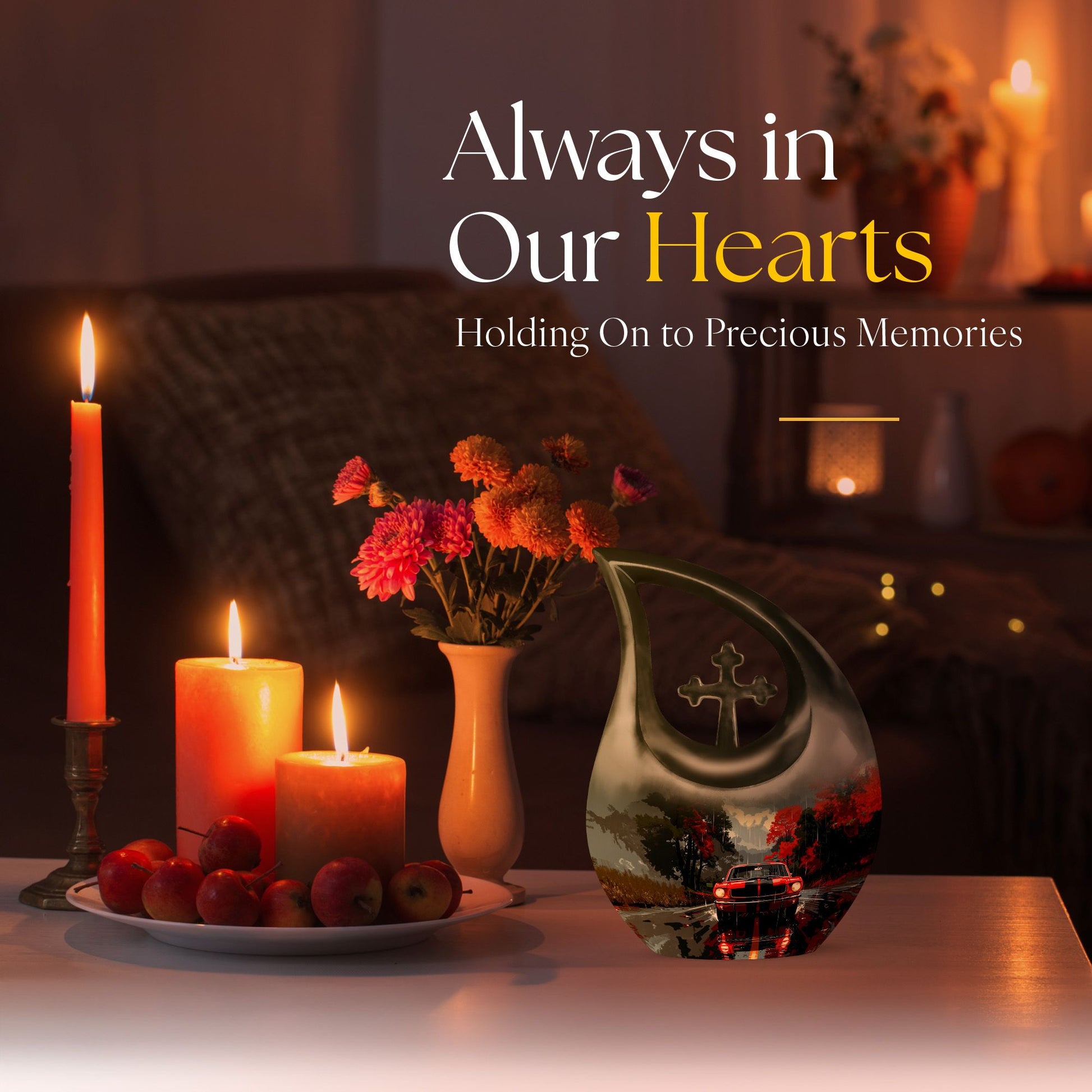 10 Inch Car themed Cross Drop Memorial Urn, 