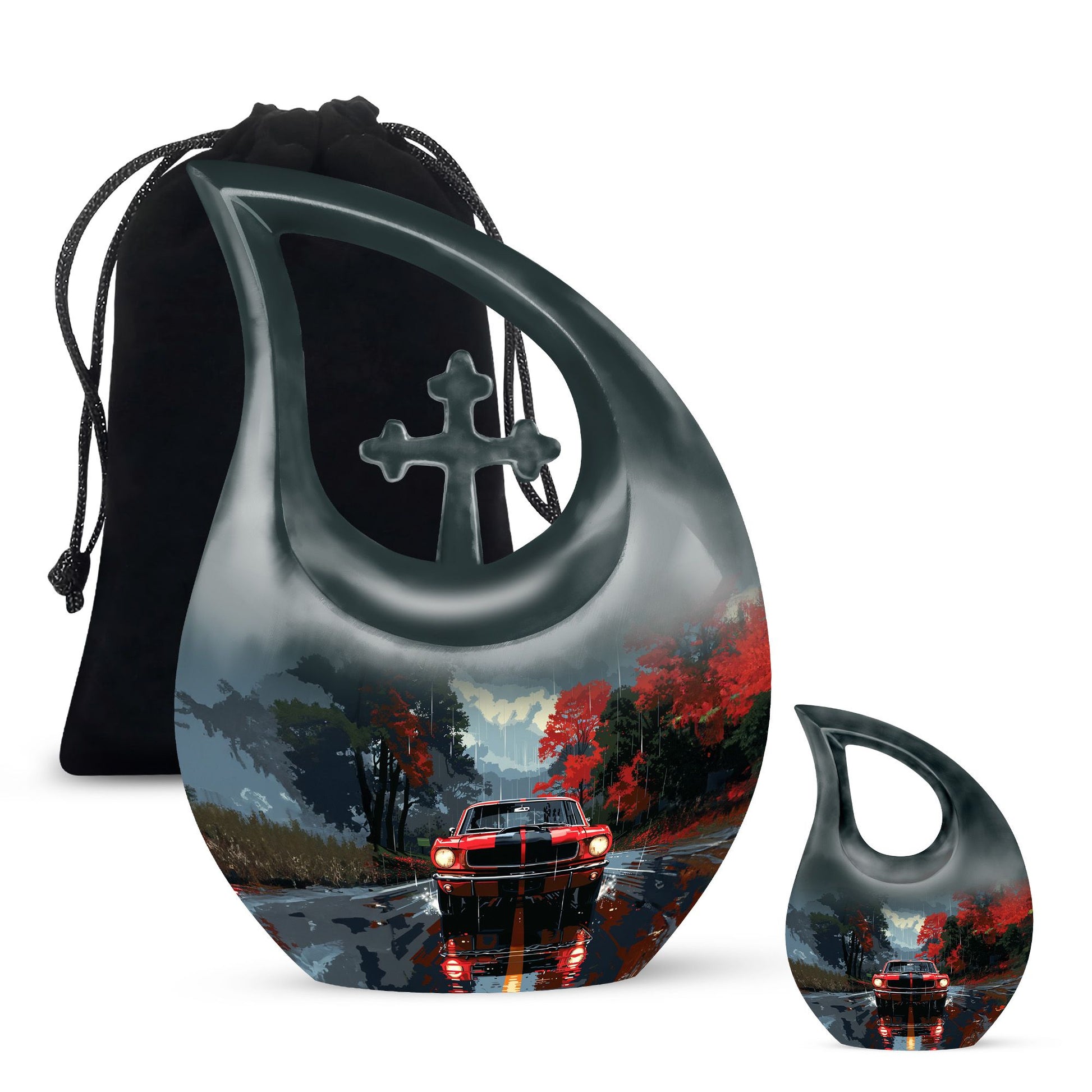 10 Inch Car themed Cross Drop Memorial Urn, 