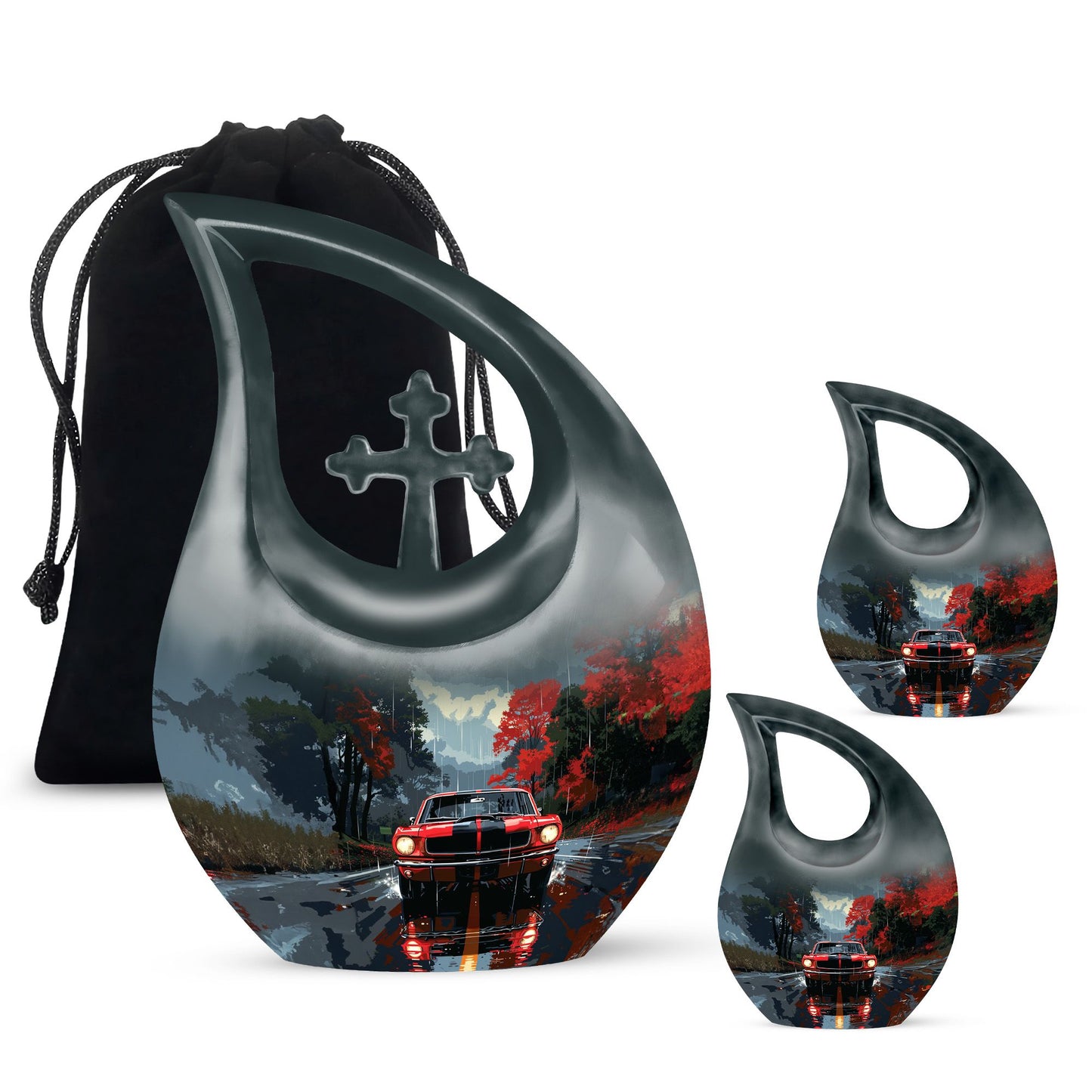 Car Theme Large Urn With 2 Keepsake Urn