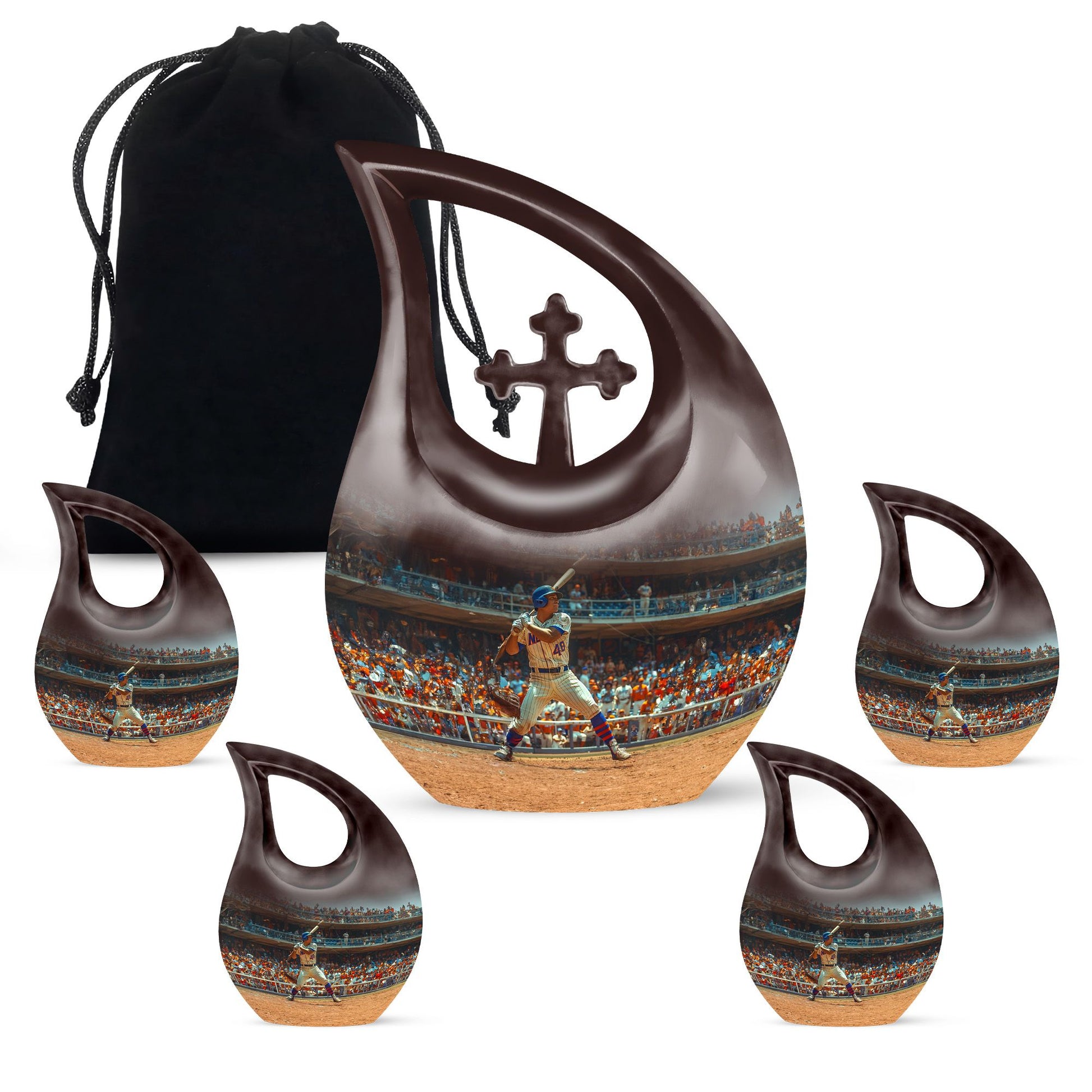 Baseball Theme Large Urn With 4 Keepsake Urn