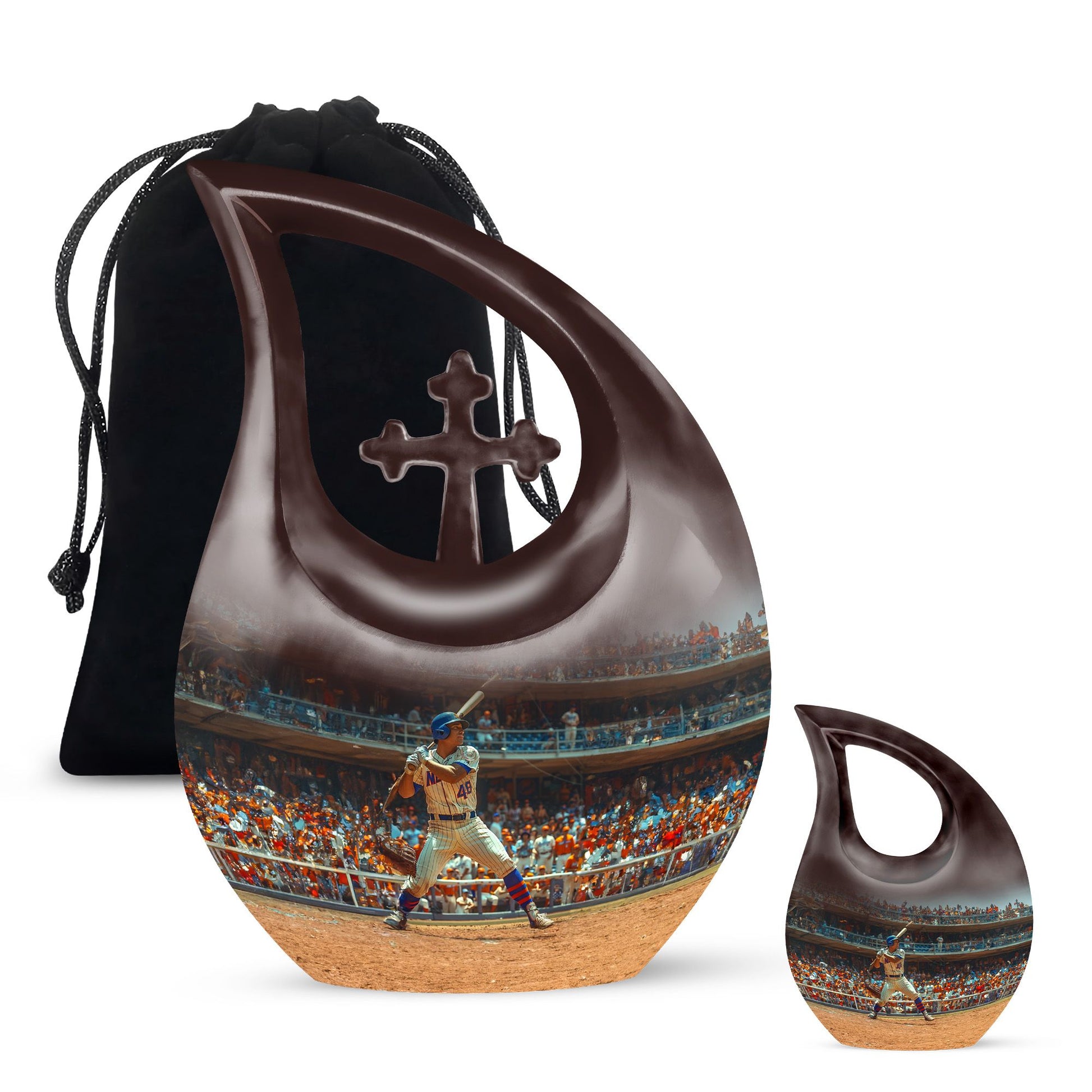 Baseball Theme Large Urn With 1 Keepsake Urn