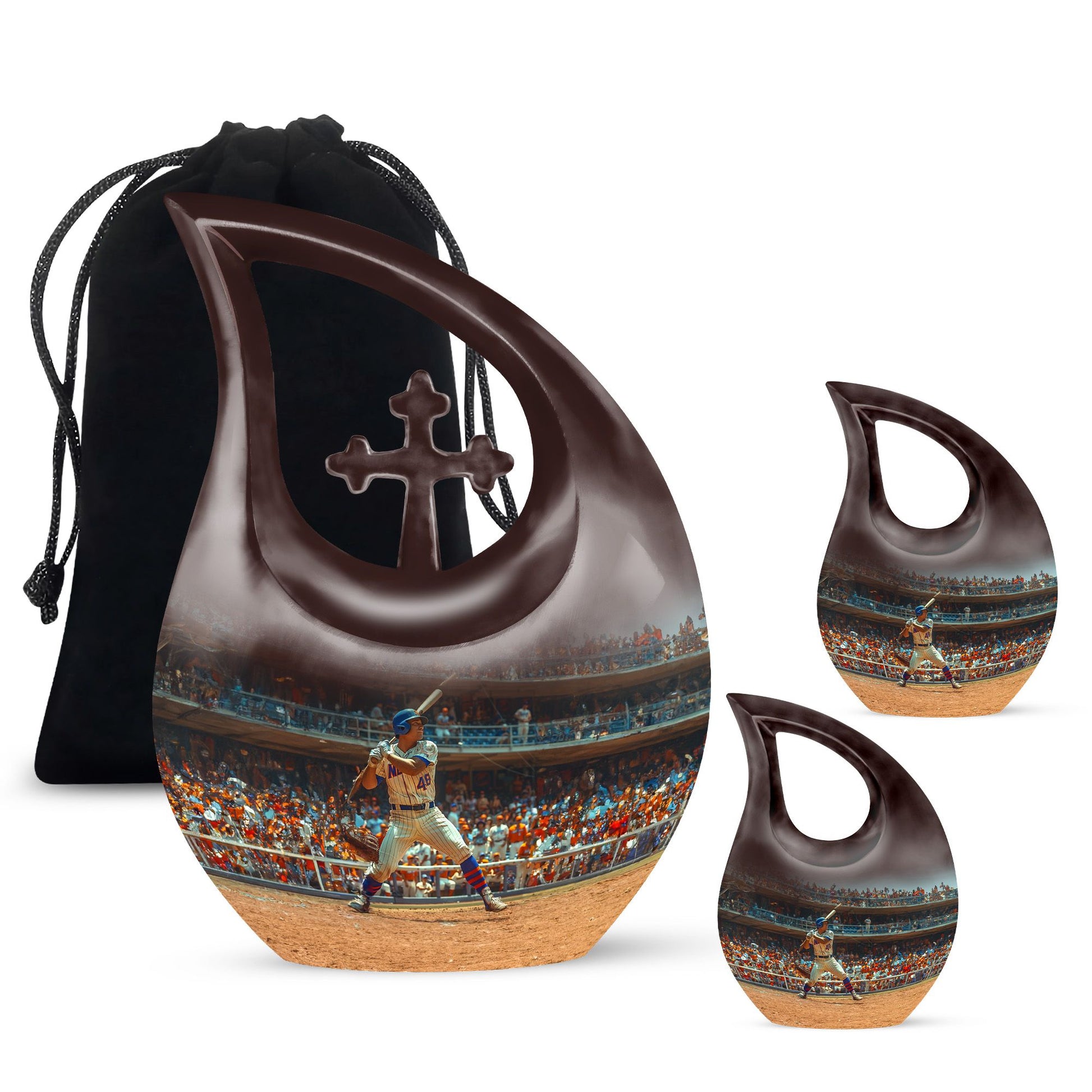 Baseball Theme Large Urn With 2 Keepsake Urn