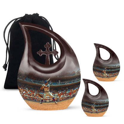 Baseball Theme Large Urn With 2 Keepsake Urn