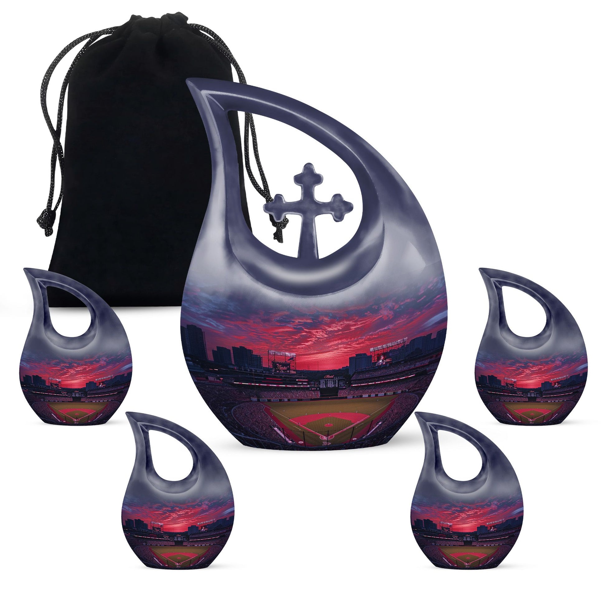 Baseball Theme Large Urn With 4 Keepsake Urn