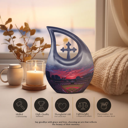 Baseball-themed Cross Drop Baseball Urn 