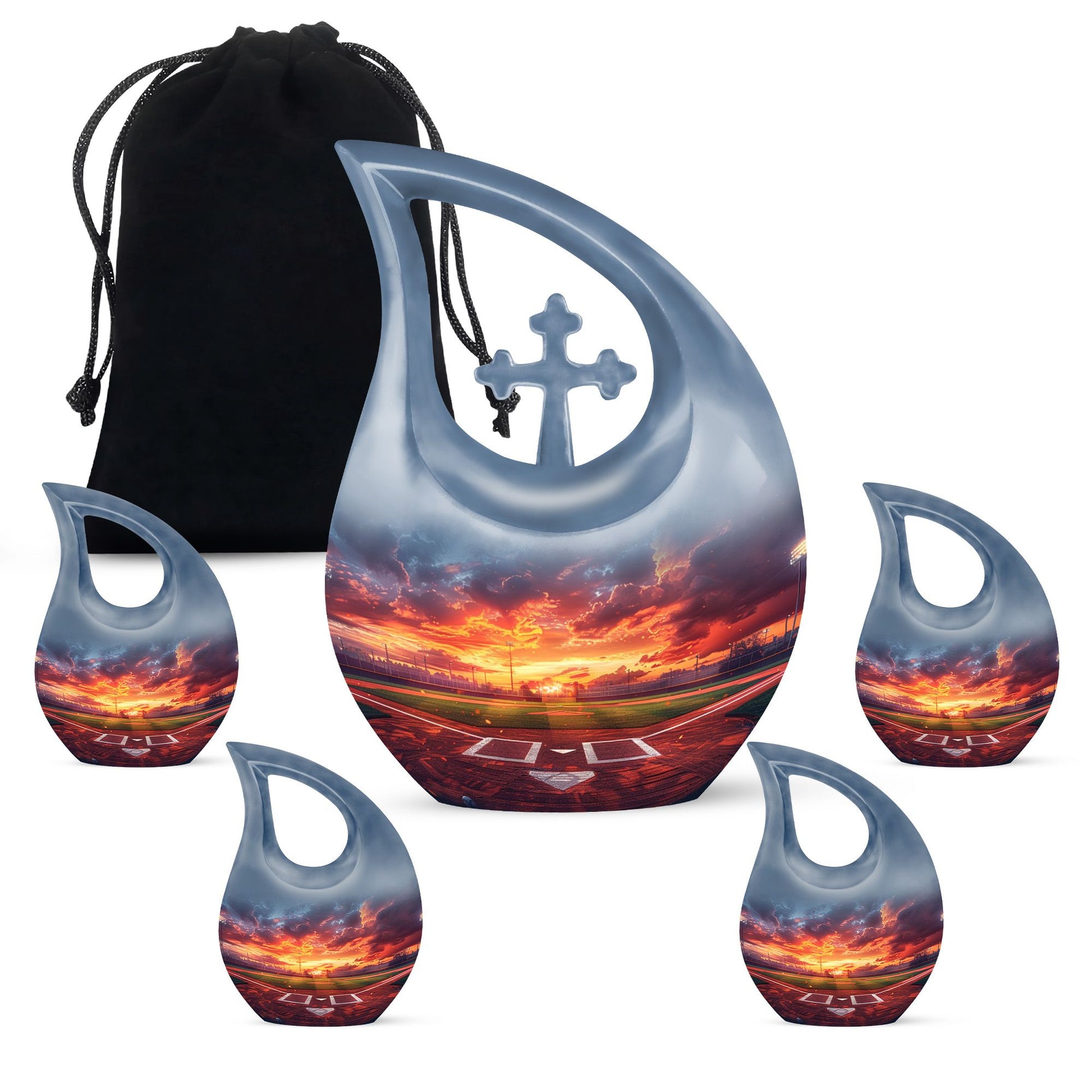 Baseball Theme Large Urn With 4 Keepsake Urn