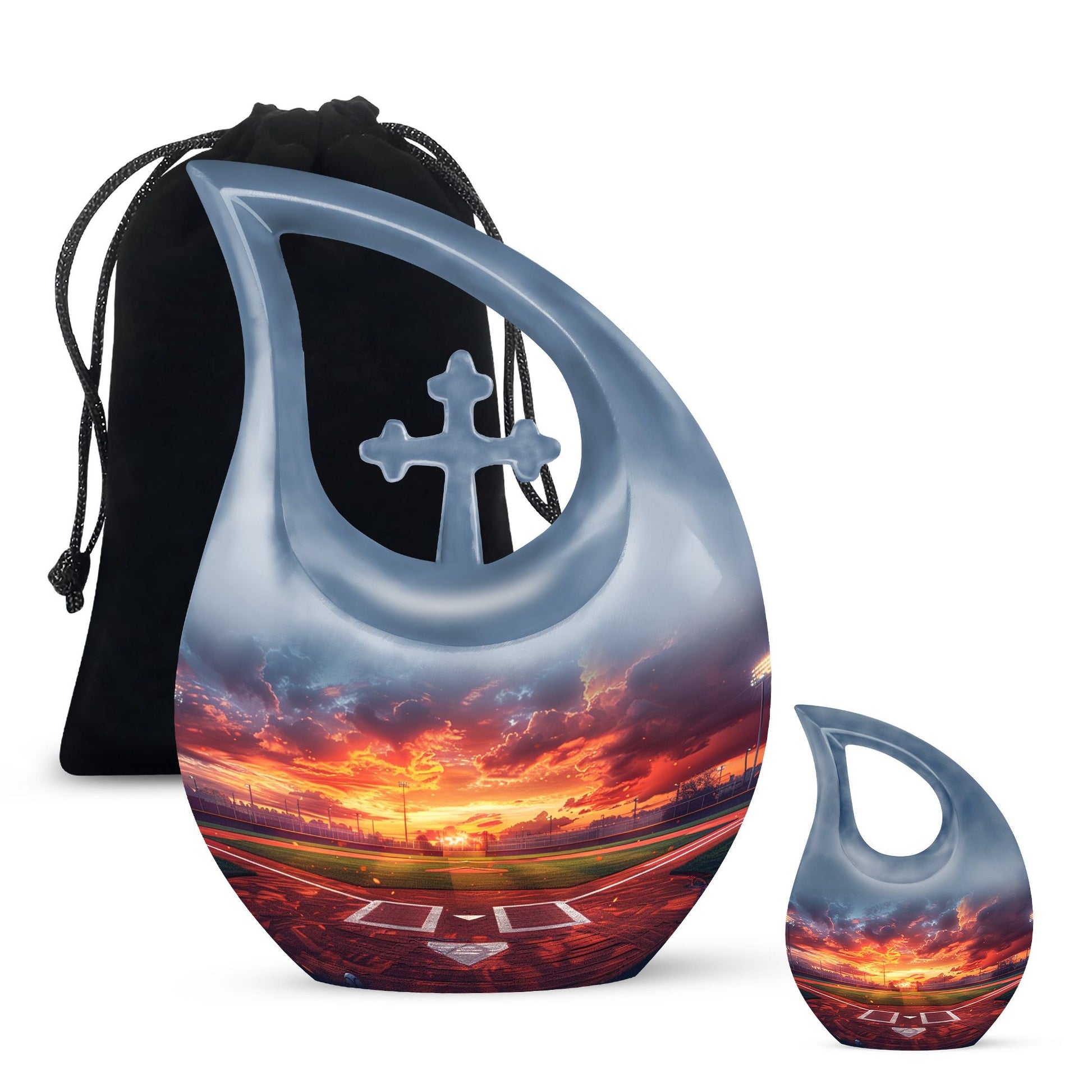 Baseball Theme Large Urn With 1 Keepsake Urn