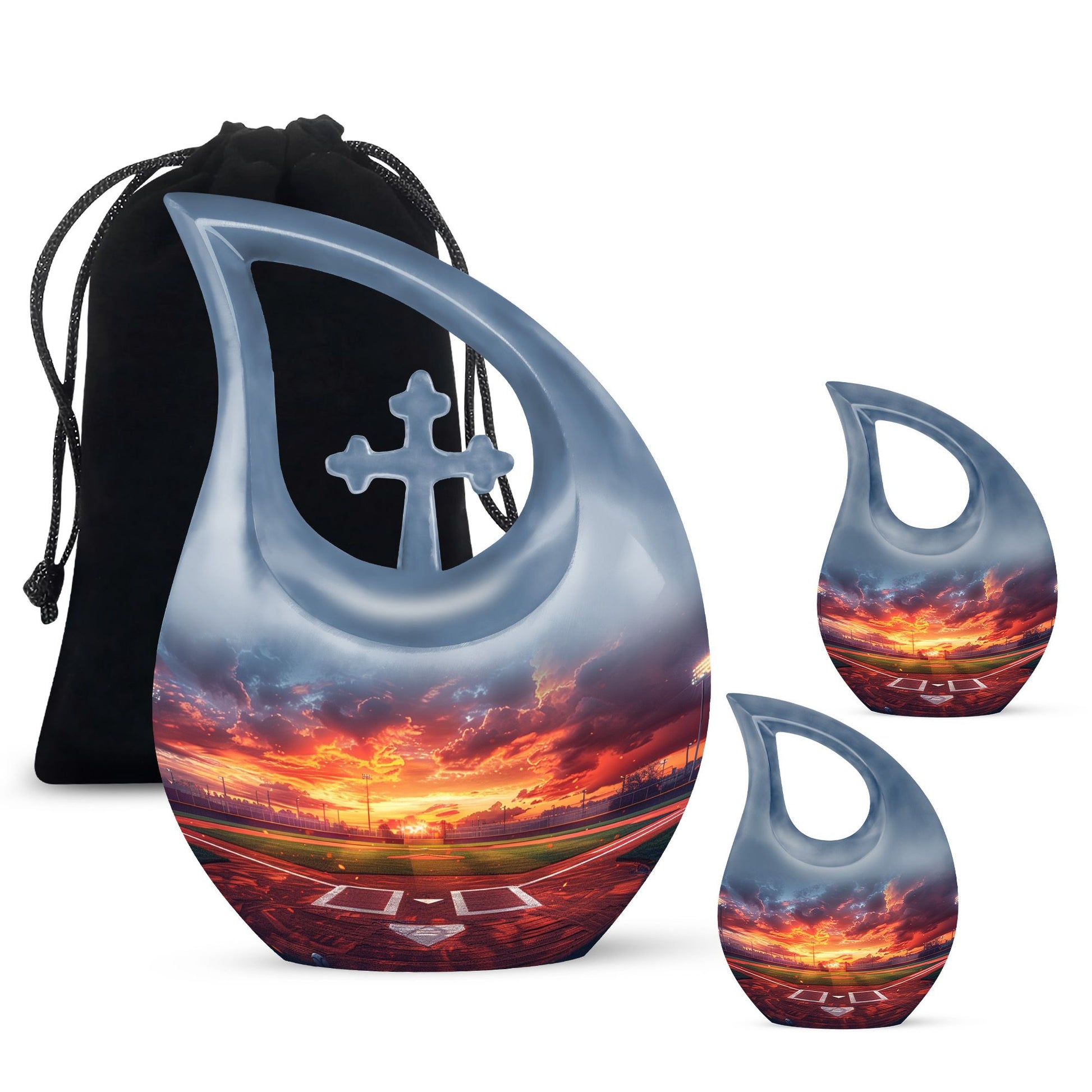 Baseball Theme Large Urn With 2 Keepsake Urn