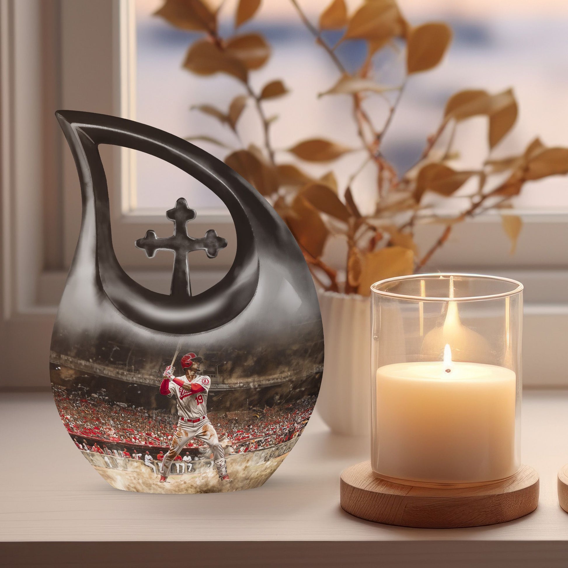 10-inch Baseball Urn, Cross Drop design, 