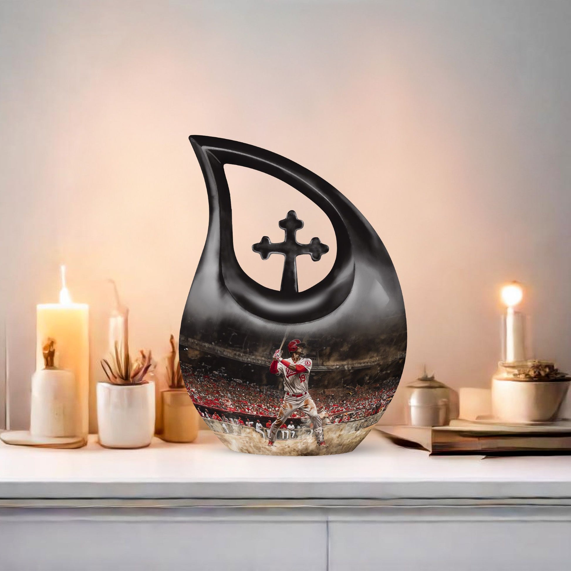 10-inch Baseball Urn, Cross Drop design, 