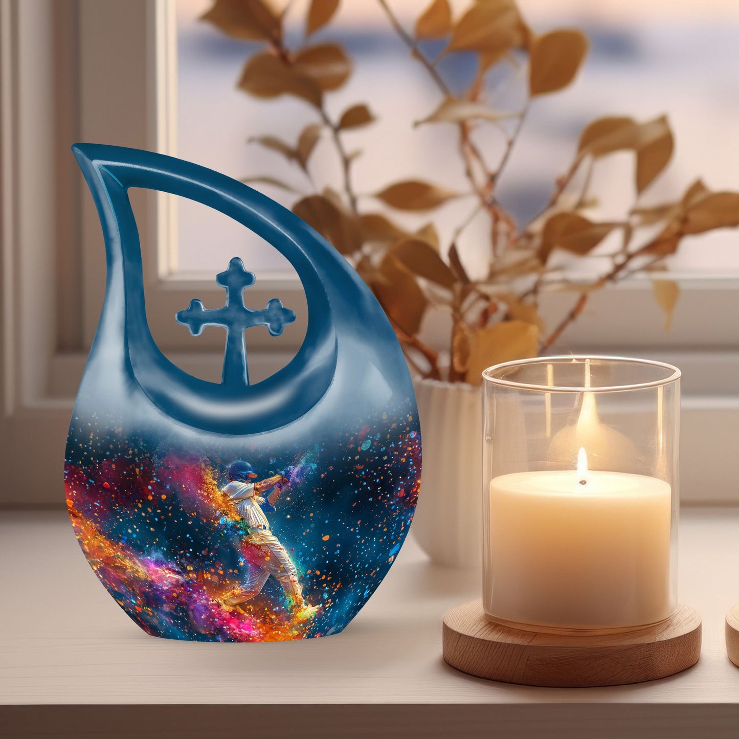 Extra Large 10-Inch Baseball Urn with Cross Drop design 