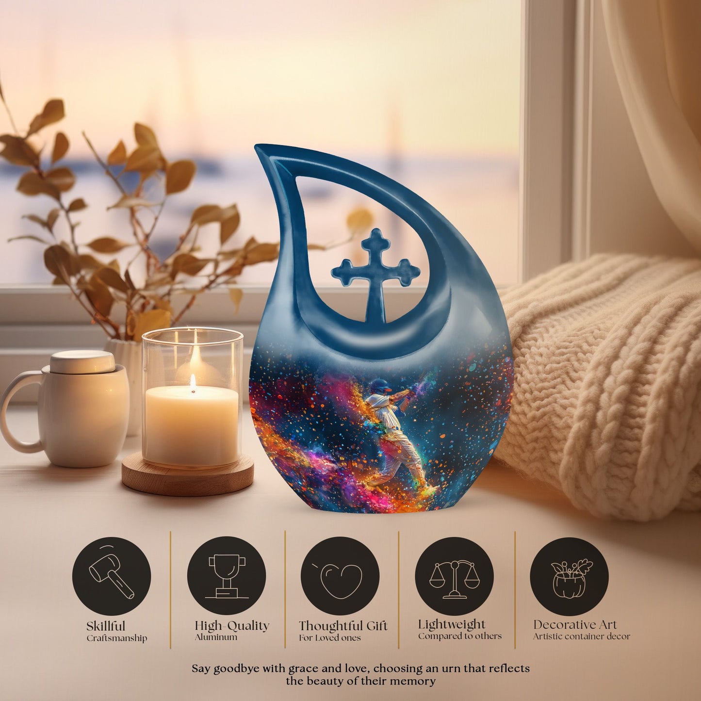 Extra Large 10-Inch Baseball Urn with Cross Drop design 