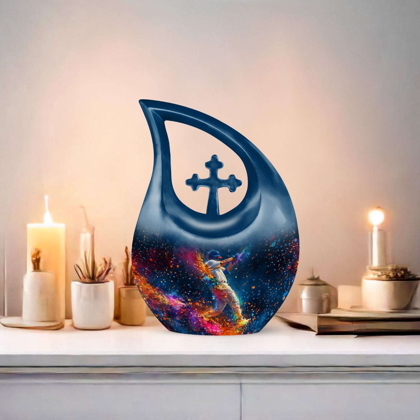 Extra Large 10-Inch Baseball Urn with Cross Drop design 
