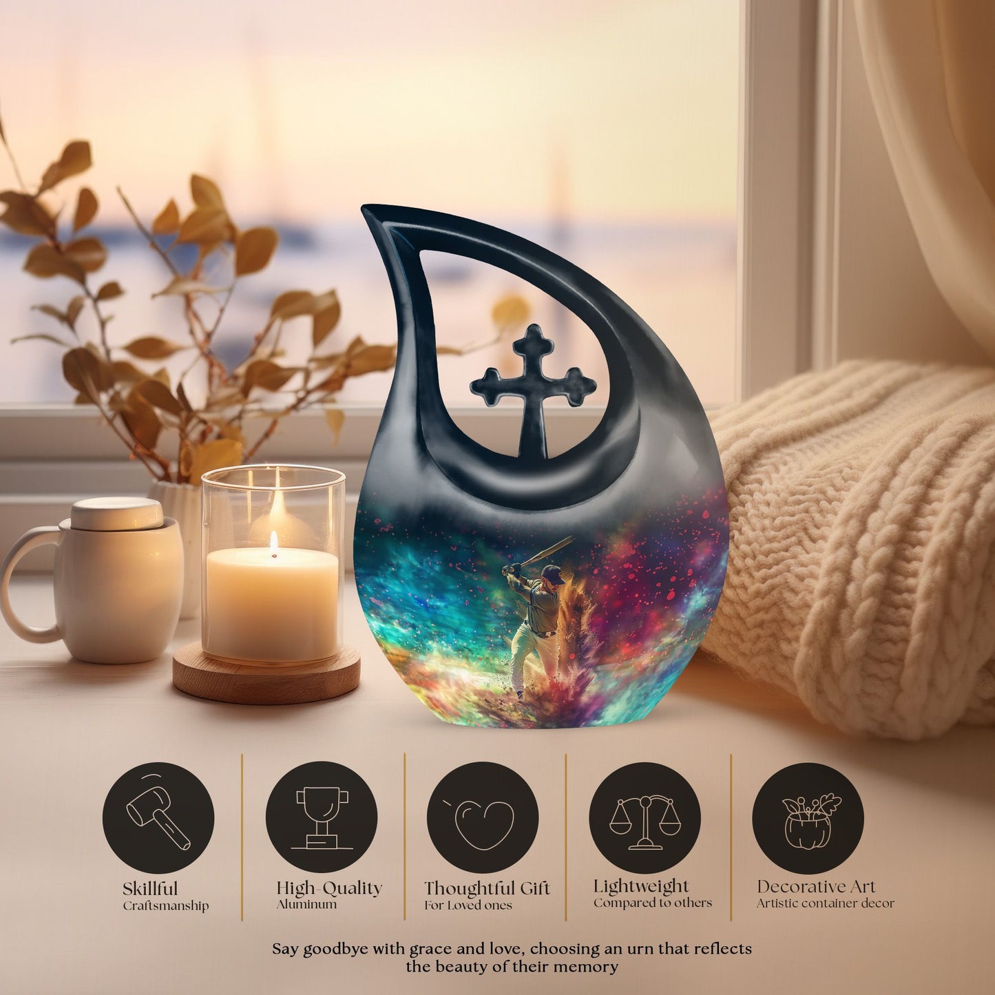 10-inch Cross Drop Baseball Urn, Personalized Aluminium urn 