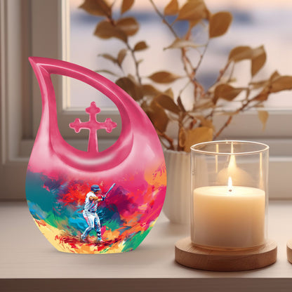 10 Inch Aluminium Baseball Urn with Cross Drop design, 