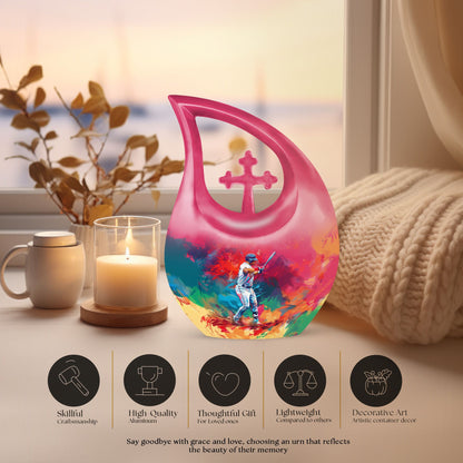 10 Inch Aluminium Baseball Urn with Cross Drop design, 