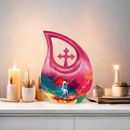 10 Inch Aluminium Baseball Urn with Cross Drop design, 