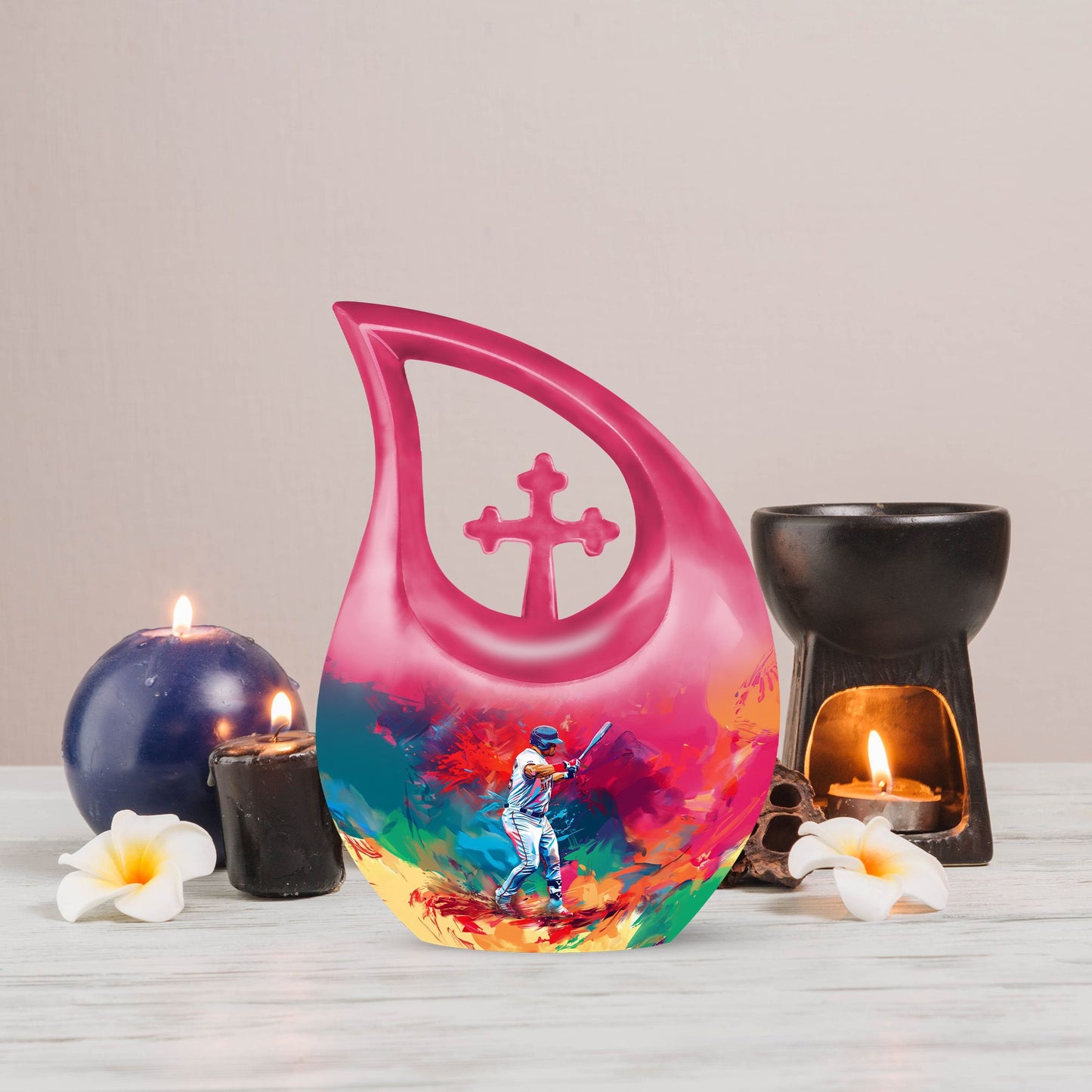 10 Inch Aluminium Baseball Urn with Cross Drop design, 