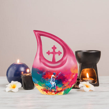 10 Inch Aluminium Baseball Urn with Cross Drop design, 