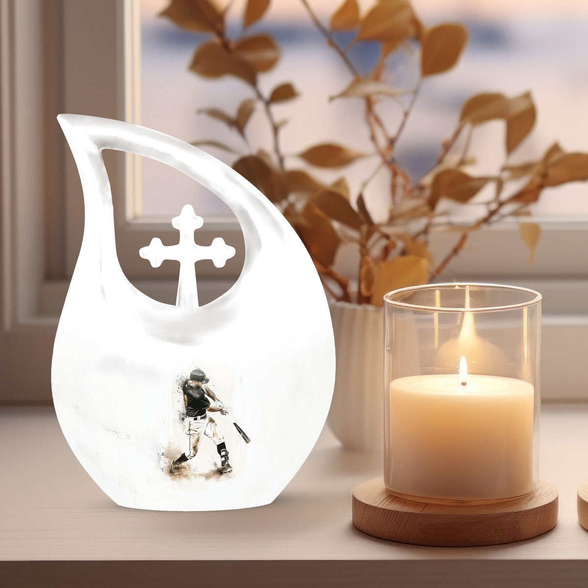 Medium size Baseball urn with Cross Drop design, 