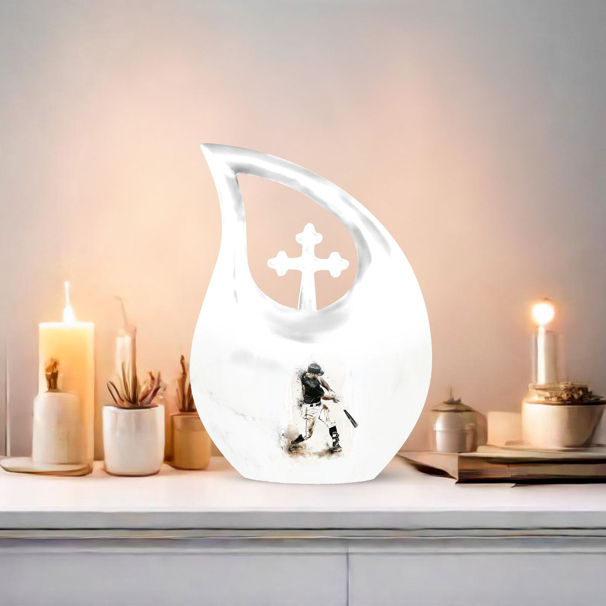 Medium size Baseball urn with Cross Drop design, 