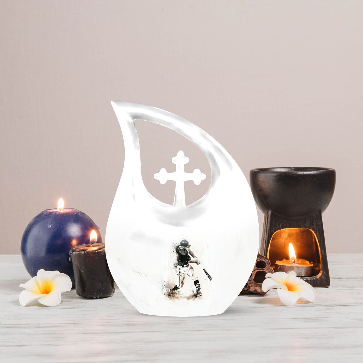 Medium size Baseball urn with Cross Drop design, 