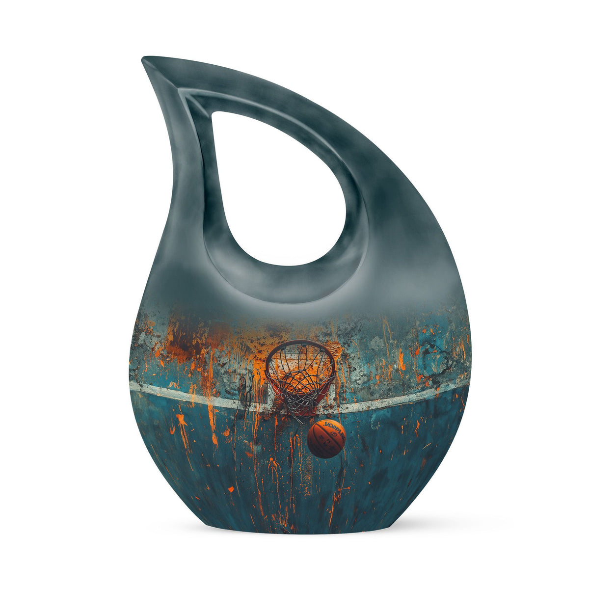 Cross-drop design Basketball-themed memorial urn, 