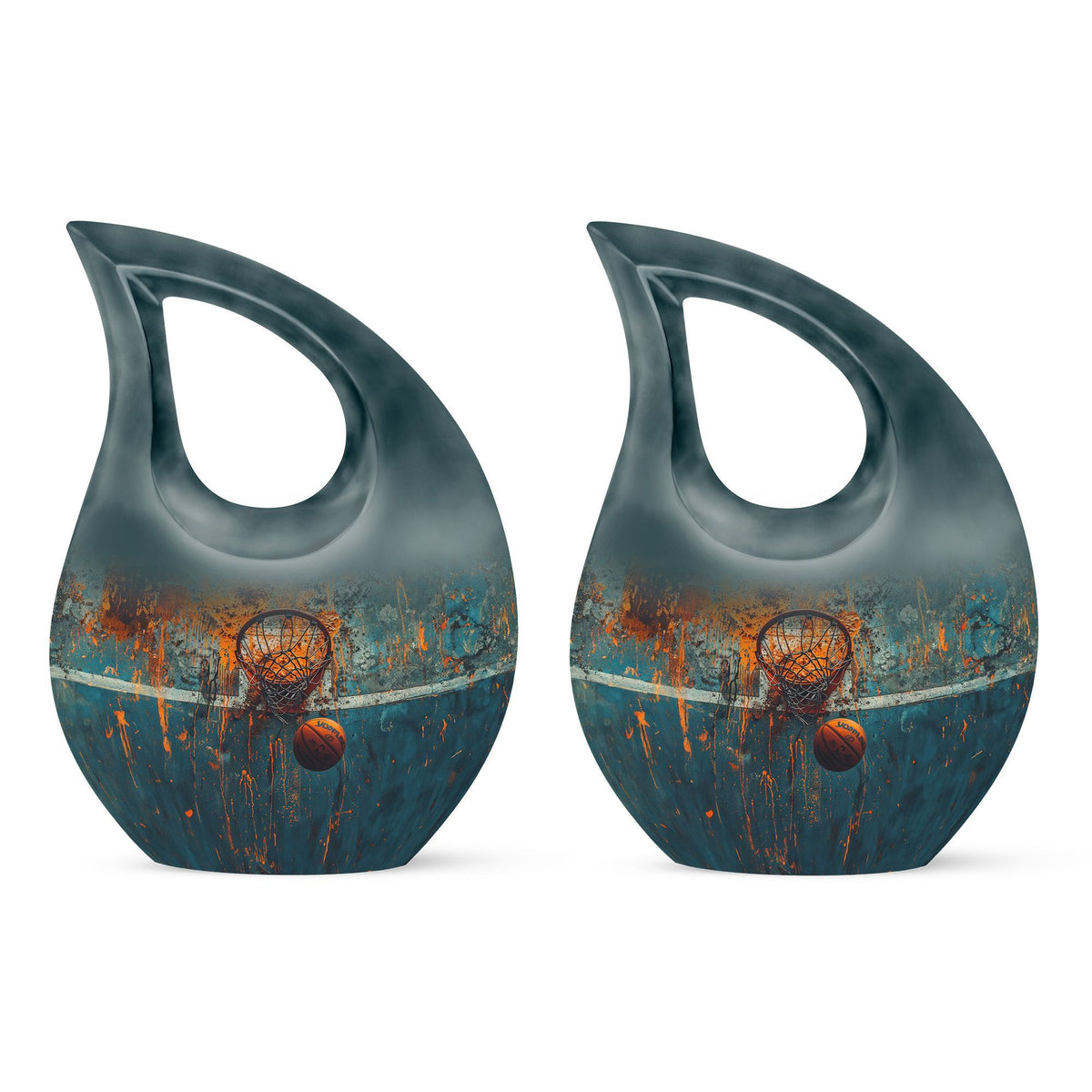 Cross-drop design Basketball-themed memorial urn, 
