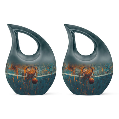 Cross-drop design Basketball-themed memorial urn, 