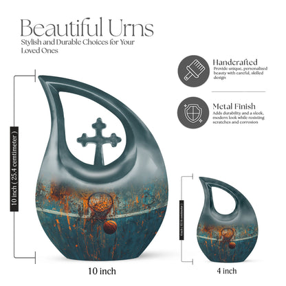 Cross-drop design Basketball-themed memorial urn, 