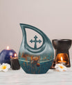 Cross-drop design Basketball-themed memorial urn, 